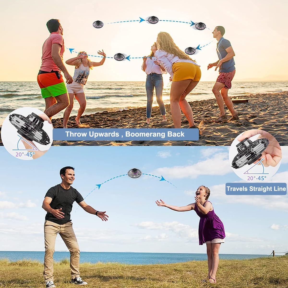 Flying I Fly Spinner, Fidget Spinner Juguetes Voladores, Mini Fly UFO Boomerang Dron controlado a mano, artículos geniales, regalos para niños,