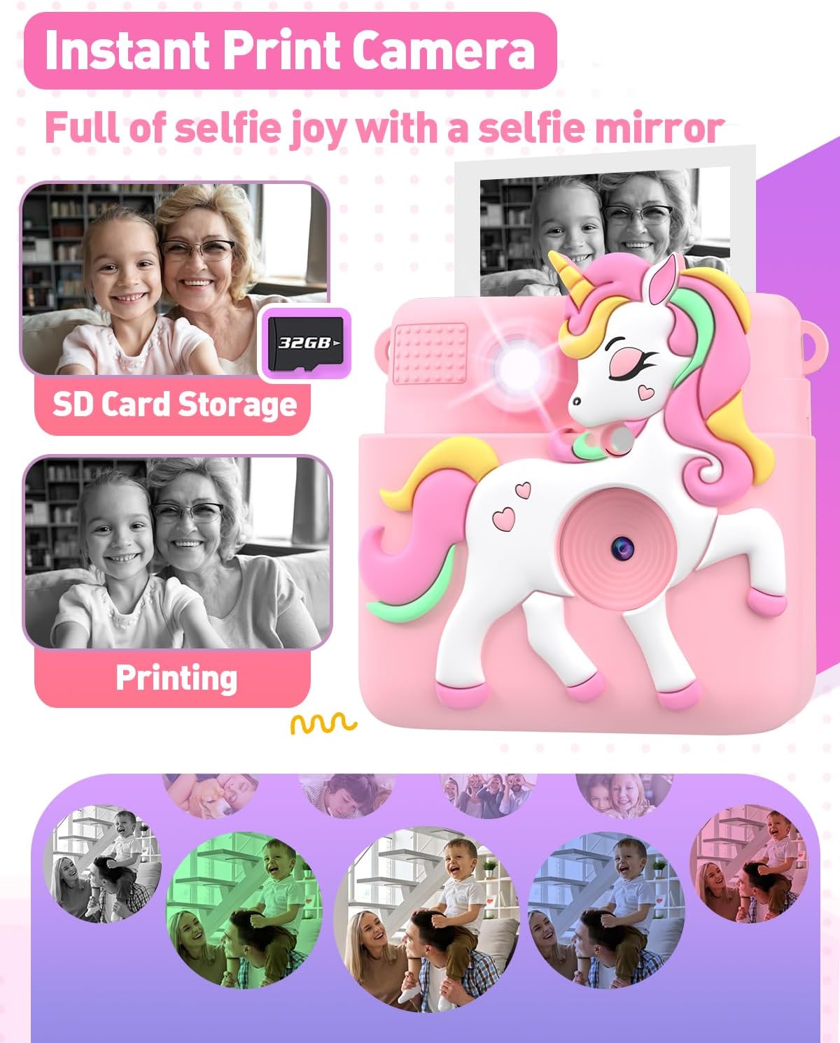 Impresión instantánea con cubierta de silicona, regalos creativos para niñas de 4 a 12 años, cumpleaños, Navidad, juguete de cámara digital 1080P