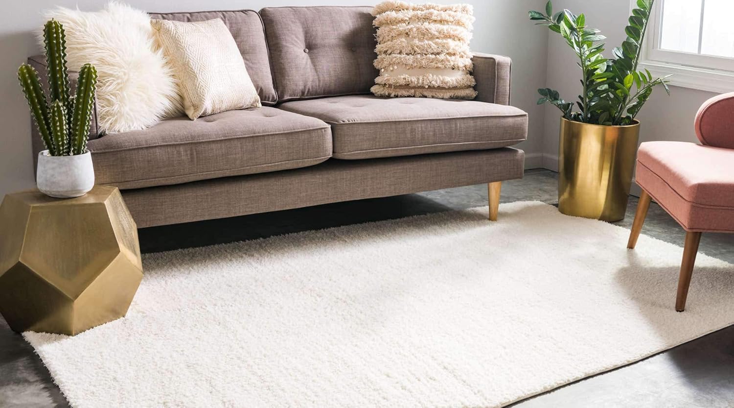 Unique Loom Studio Solid Shag Collection Urban – Alfombra moderna súper suave y de felpa, 4 x 6 pies, color blanco
