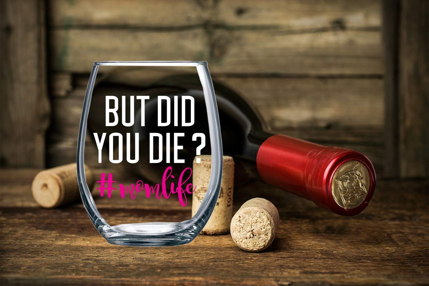 Vaso de vino de cristal sin tallo #Momlife de 15 onzas  Regalos humorísticos para las nuevas mamás, regalo para el primer día de la madre, divertido