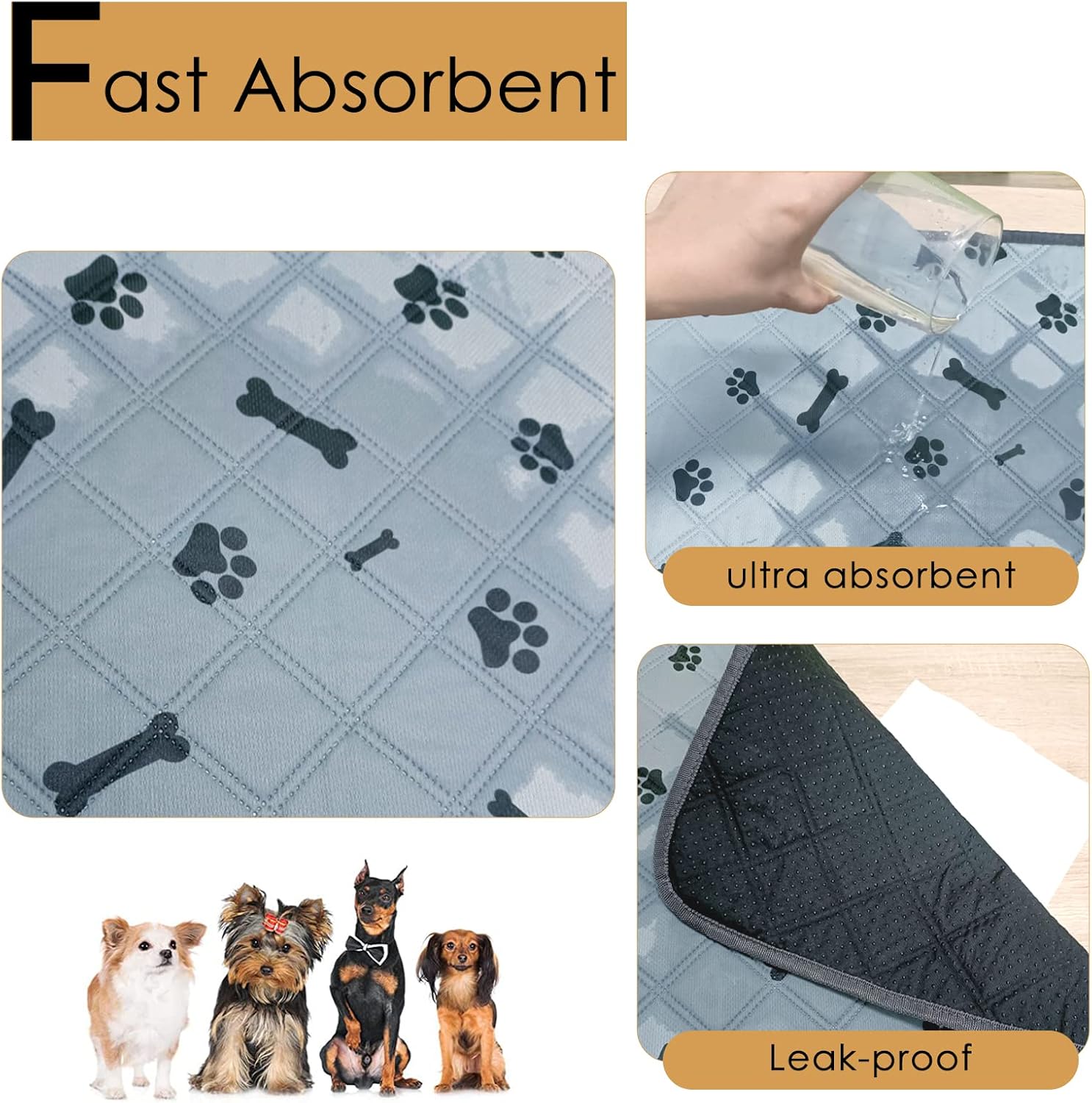 Almohadillas lavables para orina de perro de 36 x 41 pulgadas con una bandana para perro, paquete de 2 almohadillas reutilizables para entrenamiento