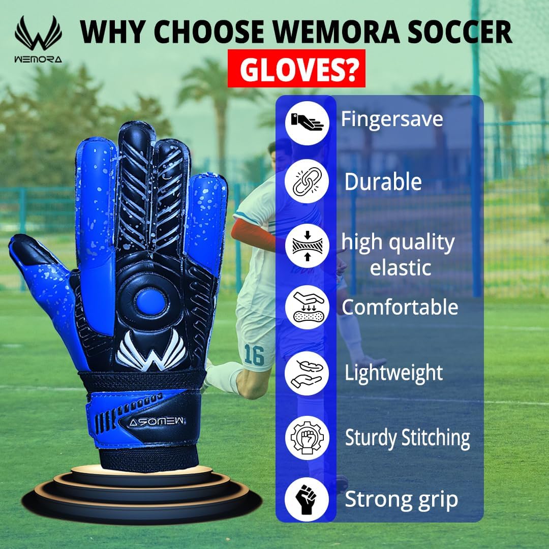 Guantes de portero de fútbol Fingersave para niños, jóvenes y adultos con palma de látex de 0.295 in, espinas flexibles para los dedos, guantes de