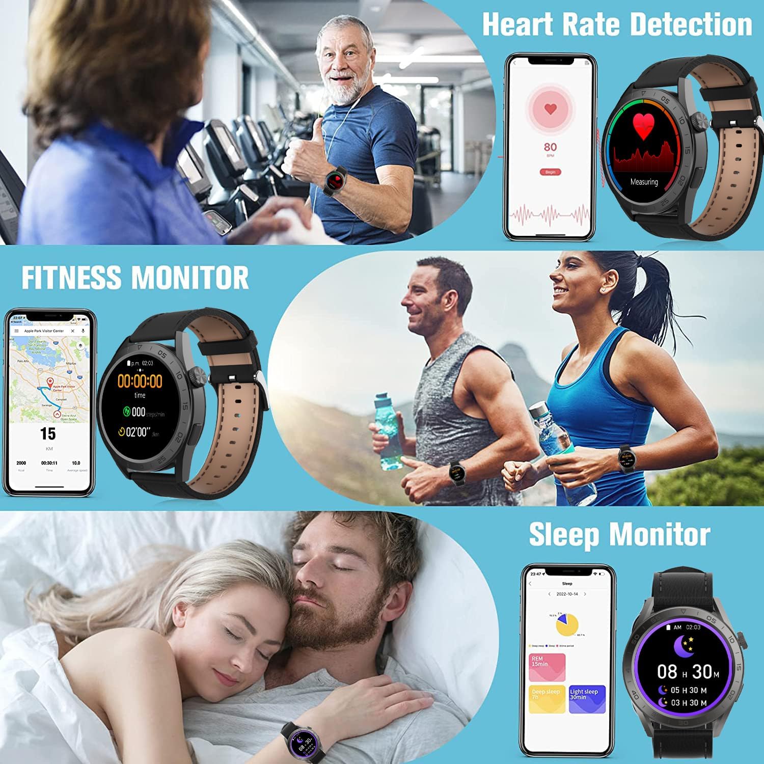 Aimery Reloj inteligente para hombres y mujeres, reloj inteligente con monitor de sueño de frecuencia cardíaca de oxígeno en sangre, reloj