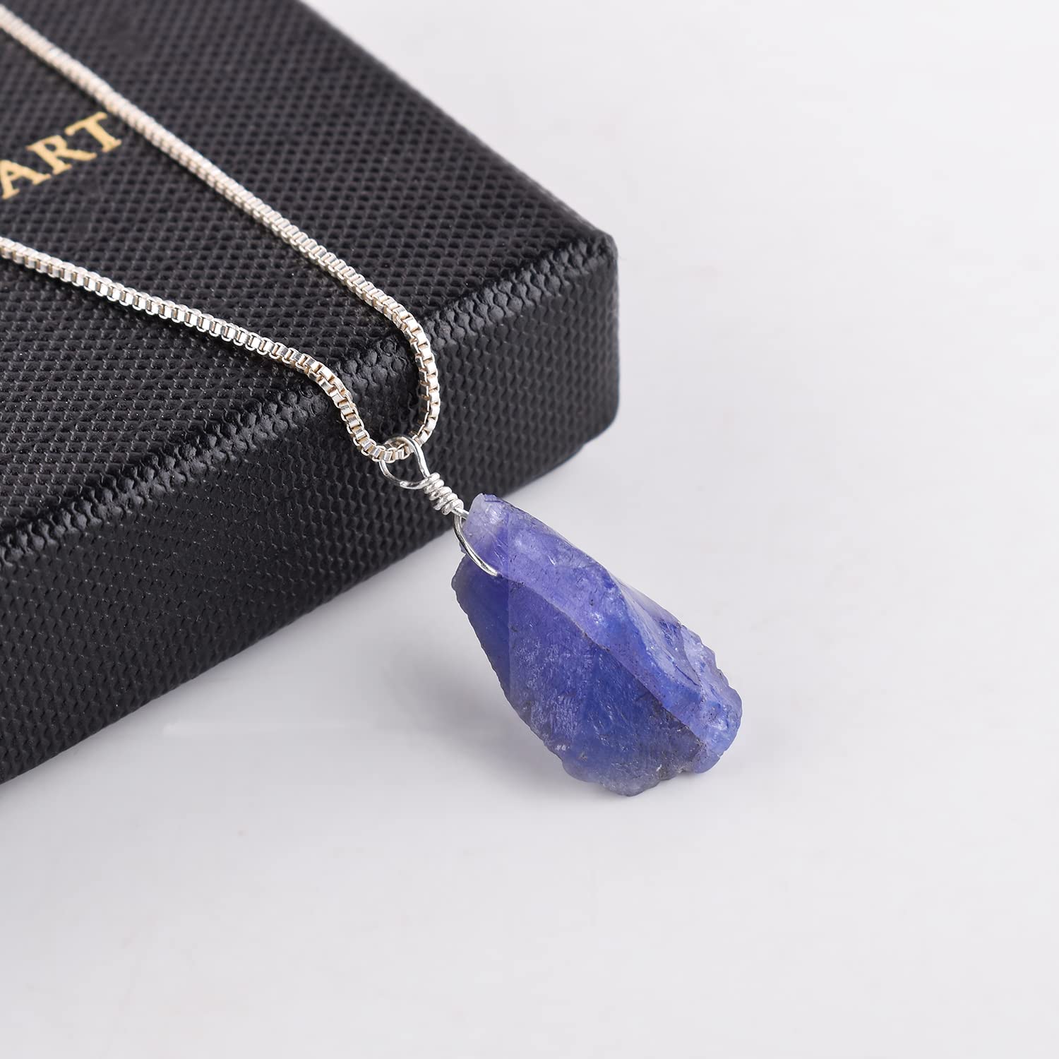 YANARA Natural Raw Purple Tanzanite Stone Rough Crystal Gemstone Women Handmade Pendant Necklace, Chakra Healing Crystals, Birthstone, Silver Plated