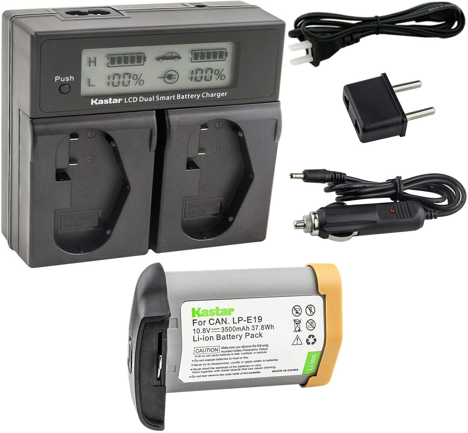 Kastar Paquete de 1 batería LP-E19 completamente decodificada y cargador rápido LCD de repuesto para Canon EOS 1D C, EOS 1D Mark III, Mark 3, EOS