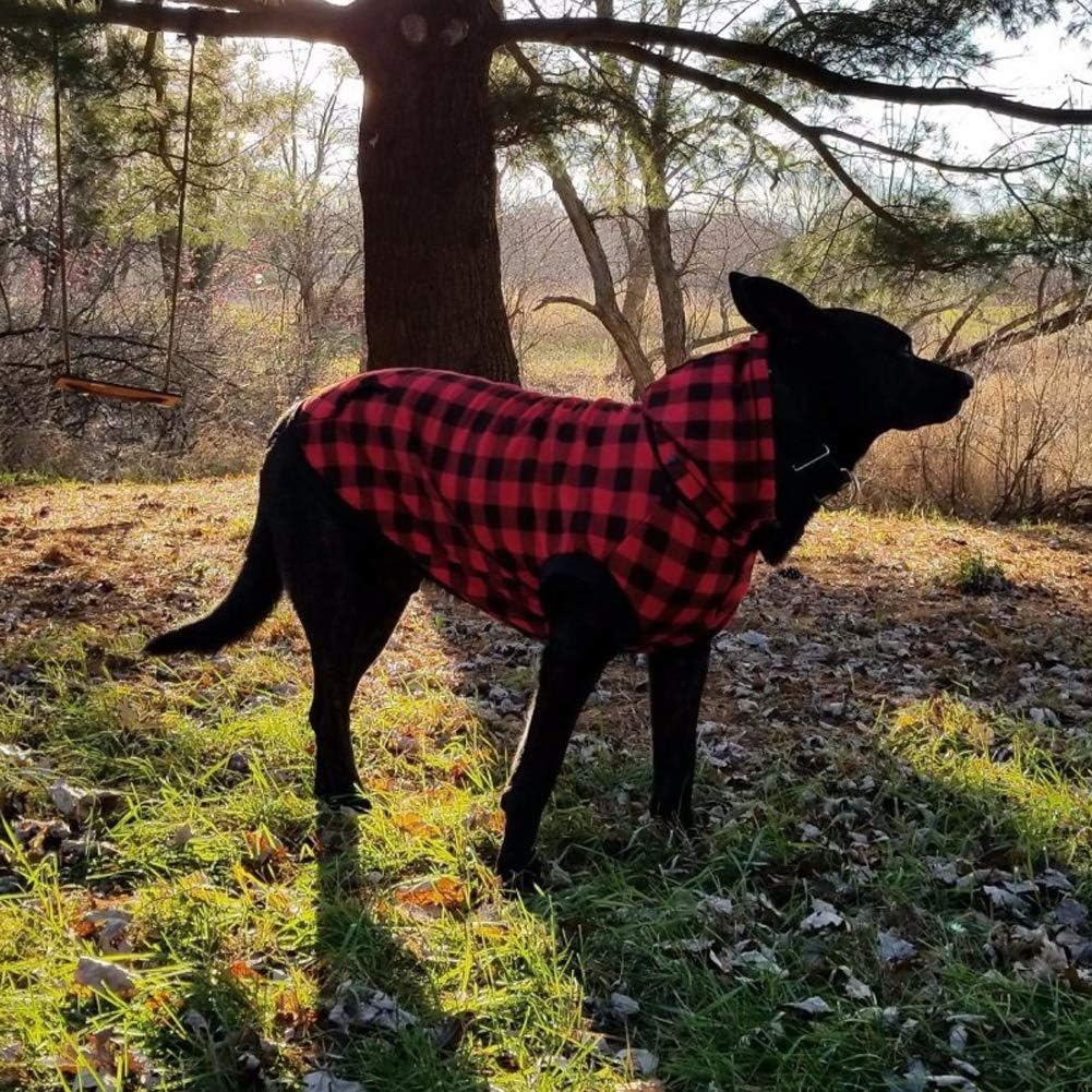 Rantow Chaqueta resistente al viento para perro, abrigo de invierno desmontable, sombrero para clima frío, chaleco para perro a cuadros rojosazules