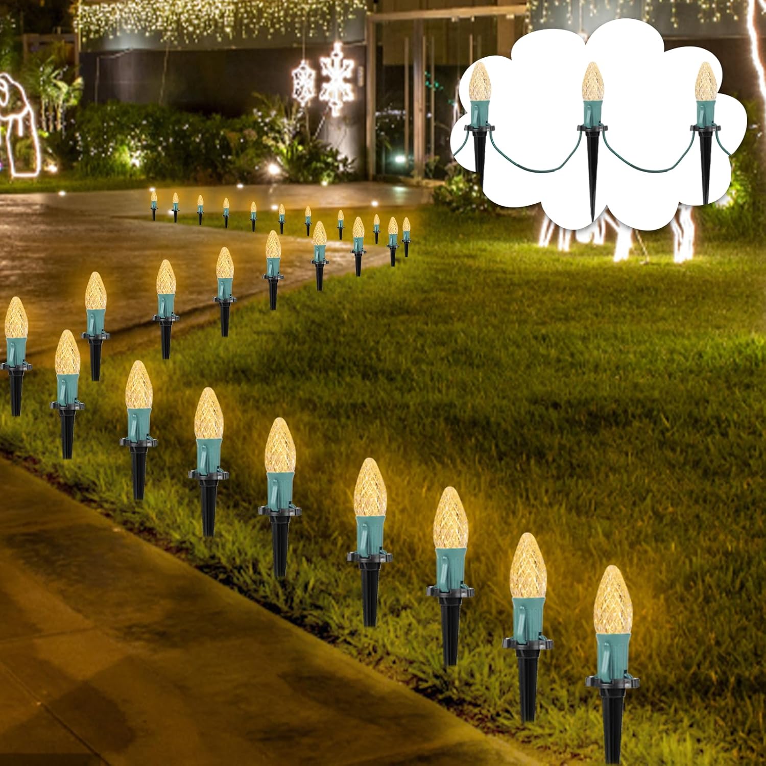 CXLHO Juego de 50 estacas de luz de plástico, estacas de Navidad de 4.5 pulgadas para luces de Navidad C7 C9 al aire libre, estacas de luz de
