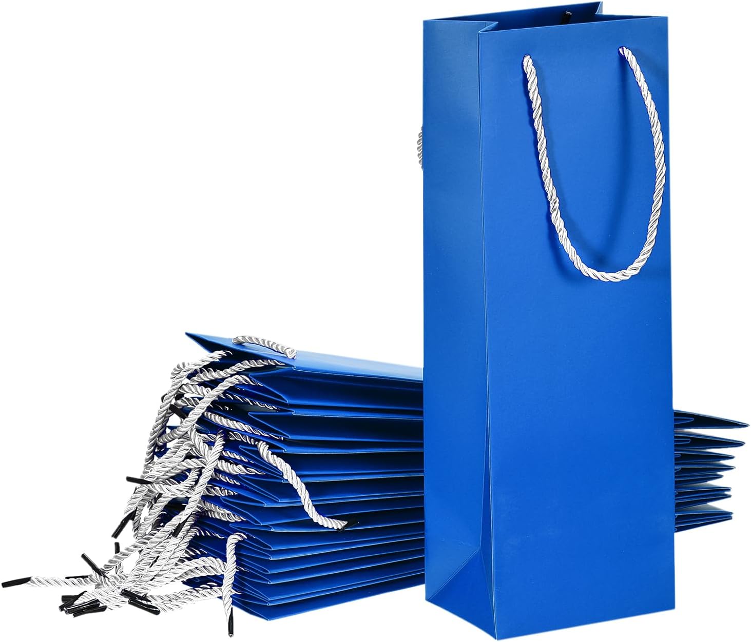uxcell Bolsas de vino, 12 unidades, color azul, de 5 x 4 x 14 pulgadas, bolsas de regalo de vino con asas de cuerda, bolsa de papel para vino, para