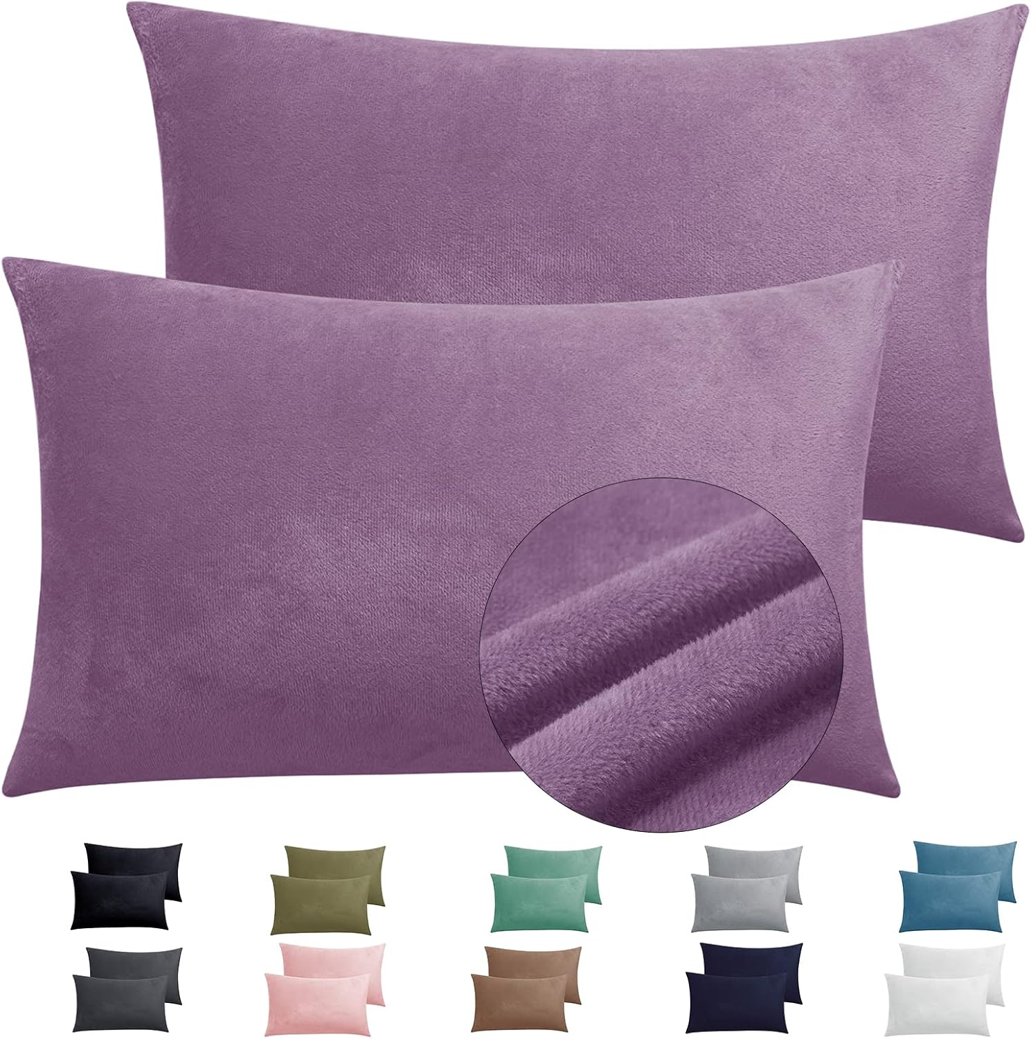 Paquete de 2 fundas de almohada estándar de terciopelo con cremallera, súper suaves y acogedoras, fundas de almohada de franela con cremallera, 20 x