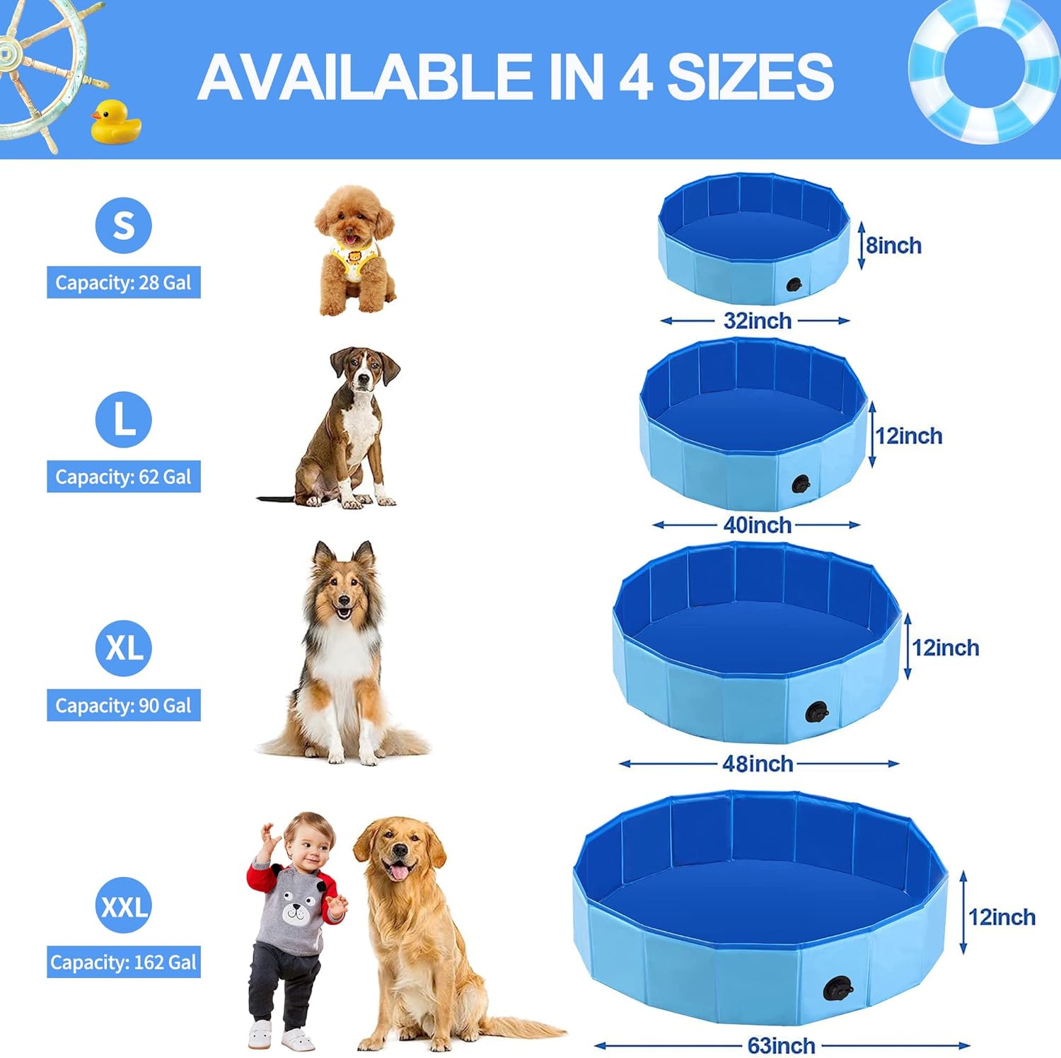 Reliancer Piscina plegable para perros, piscina plegable grande de 63 pulgadas para mascotas, bañera plegable para gatos, piscina portátil de PVC