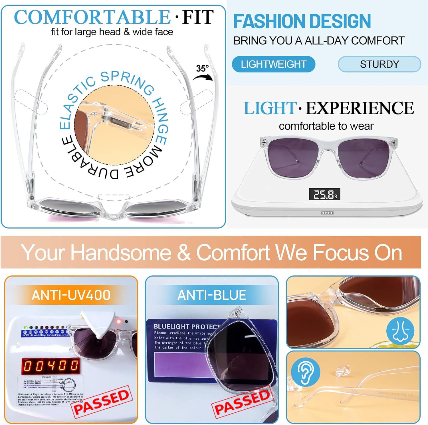 MARE AZZURO Lentes de sol de lectura para hombre, tamaño grande, cuadrado, 1.0, 1.25, 1.5, 1.75, 2.0, 2.25, 2.5, 2.75, 3.0, 3.5, 4.0