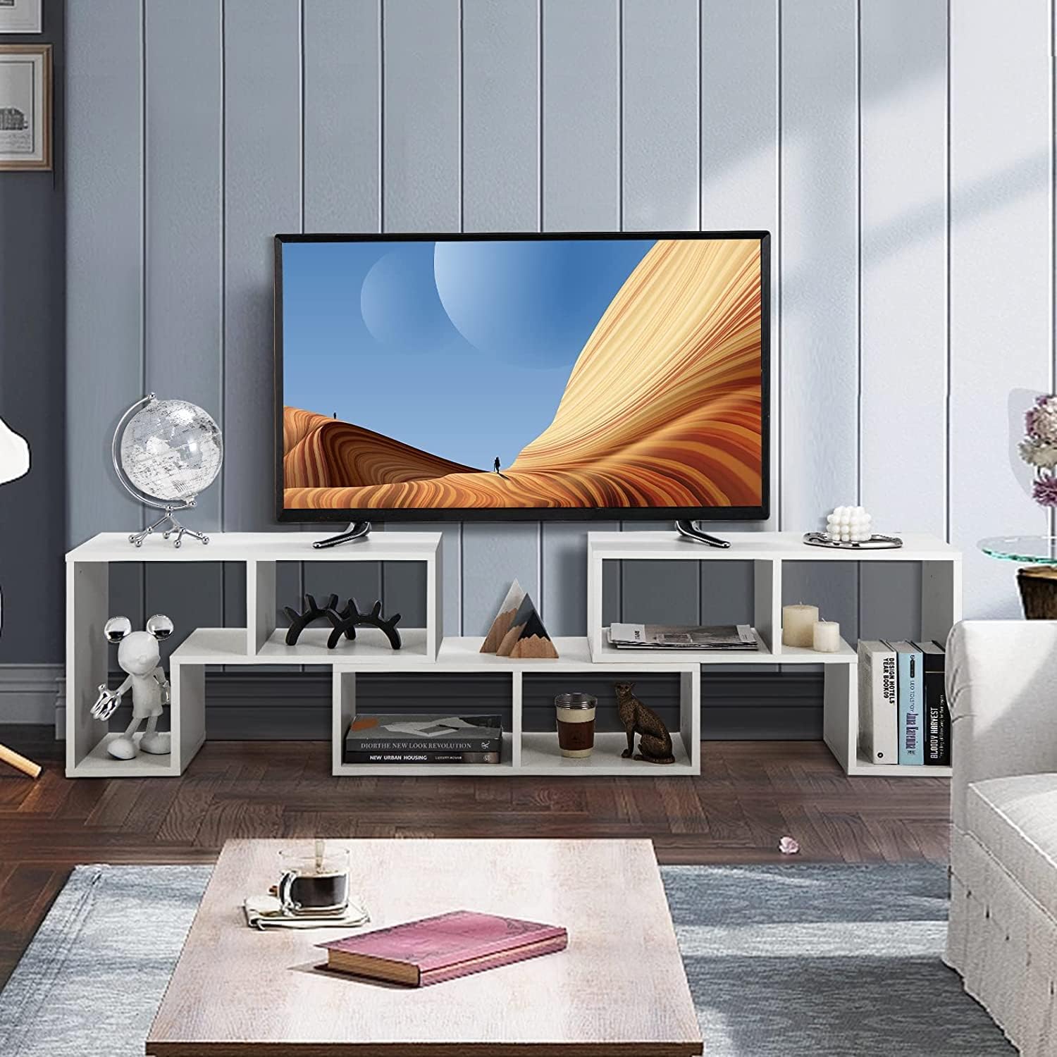 Muebles multimedia modernos, estante abierto para almacenamiento y exhibición, adecuado para sala de estar, dormitorio, consola de 3 piezas, soporte