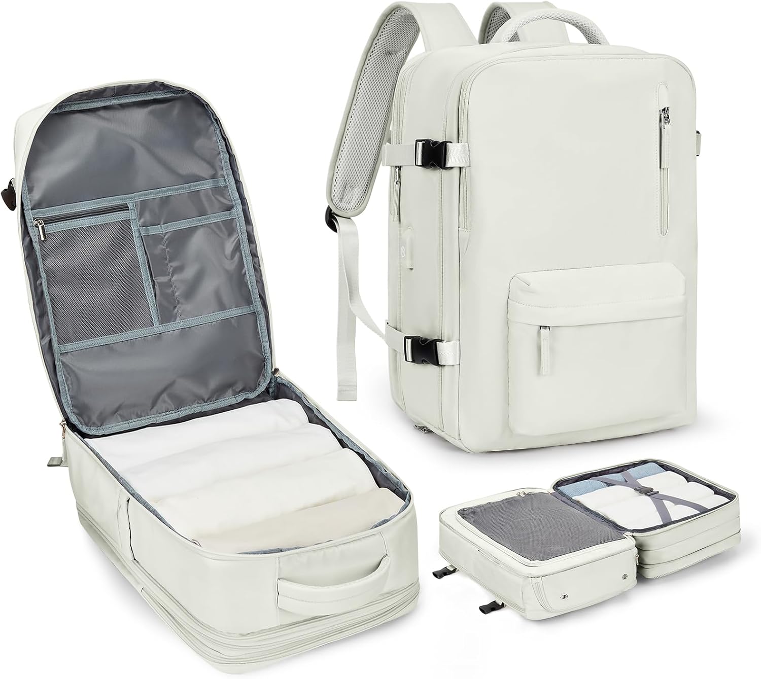 Large Travel Laptop Backpack, Expandable Flight Approved Backpack, Carry on Backpack for Women, Waterproof 17inch Laptop Hiking Backpack with Shoe