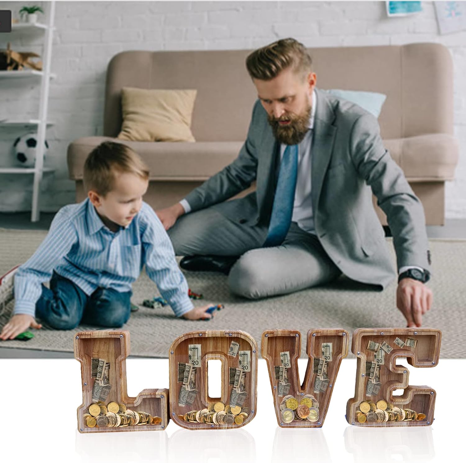 Alcancía grande de madera para niños y niñas, 26 letras de dinero, con nombre personalizado, transparente, ahorro, perfecto para Navidad, regalo de