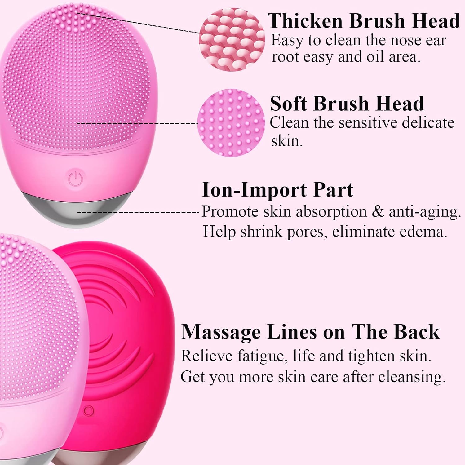 Facial Cleansing Brush, 3-in-1 Electric Soft Silicone Waterproof Face Scrubber, USB Rechargeable IPX7 Waterproof Sonic Vibrating Face Brush for Deep