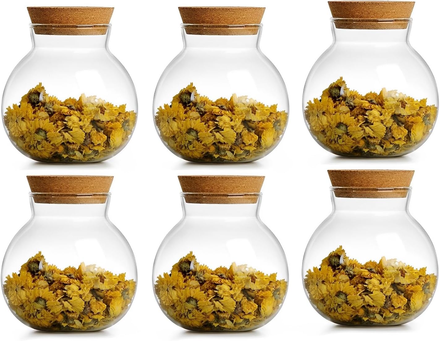 Tarro de vidrio esférico con tapa de corcho hermético, tarro de caramelo de 17 onzas, tarro de vidrio de cocina, para conservar y almacenar café,