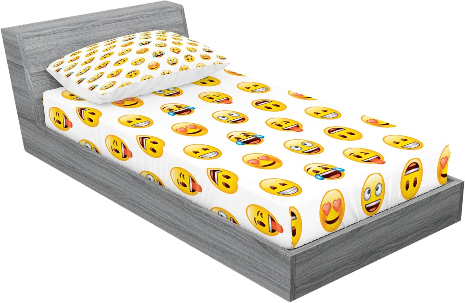 Ambesonne Emoji – Juego de sábanas bajeras y fundas de almohada, caras divertidas simples y modernas con estampado de expresiones de feliz sorpresa