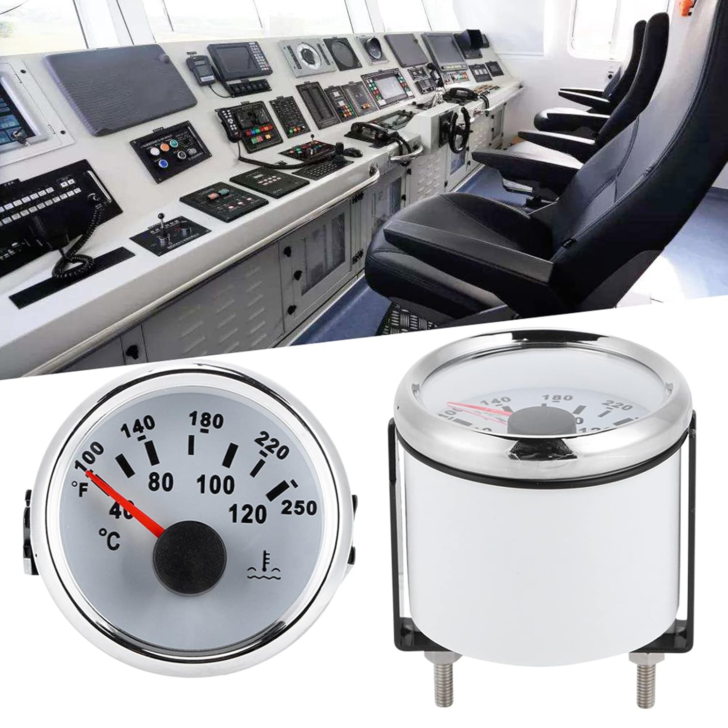 Medidor de temperatura del agua, 2.047 in2 pulgadas, medidor de temperatura del agua del motor marino, 104.0-248.0 F Rango de indicación IP67,