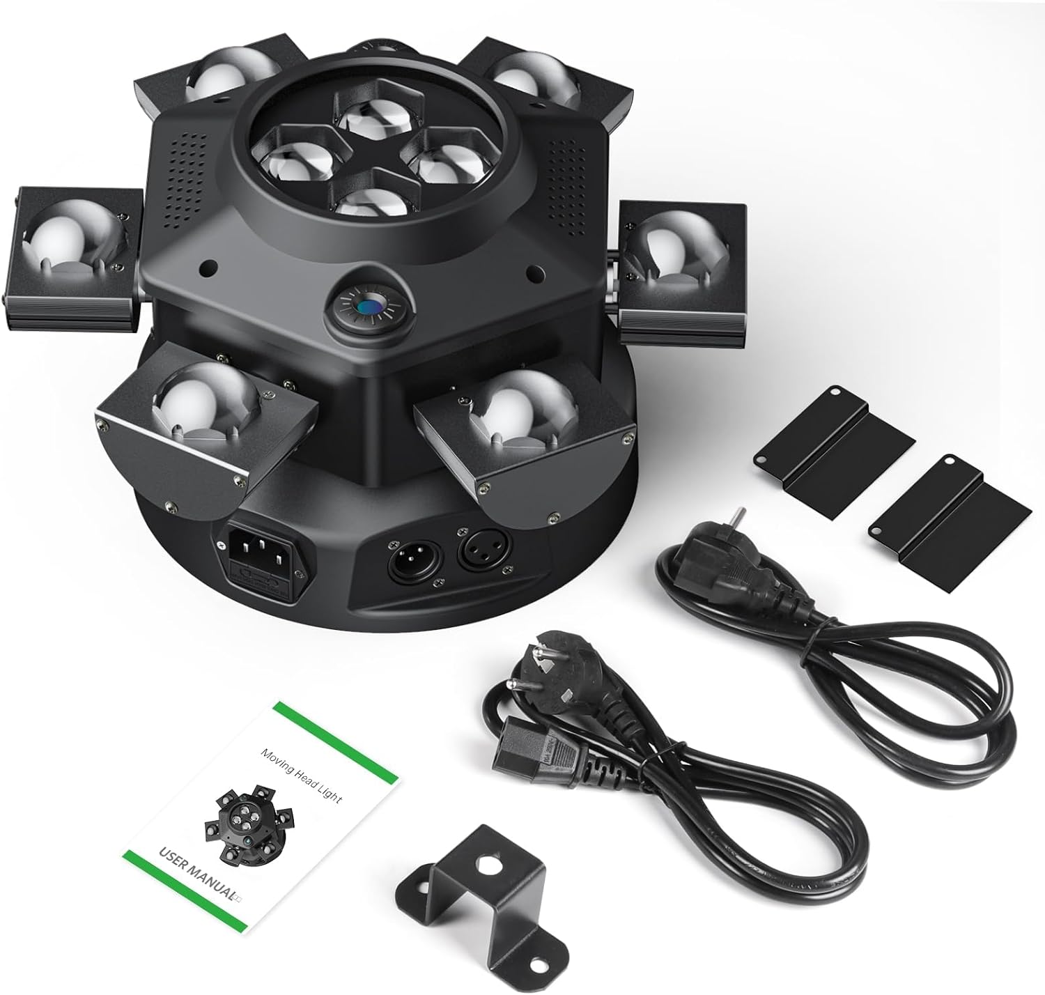 Luces de DJ de cabeza móvil, luz LED RGBW de 150 W con efectos de iluminación mixtos, luces de fiesta de 6 brazos compatibles con DMX-512 y activado