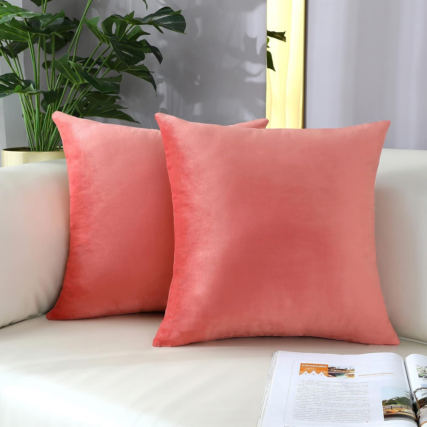 mixeoo Comfy – Juego de 2 fundas de almohada cuadradas de terciopelo sólido súper suaves, decoración del hogar para sofá y sofá, juego de 2, 18 x 18