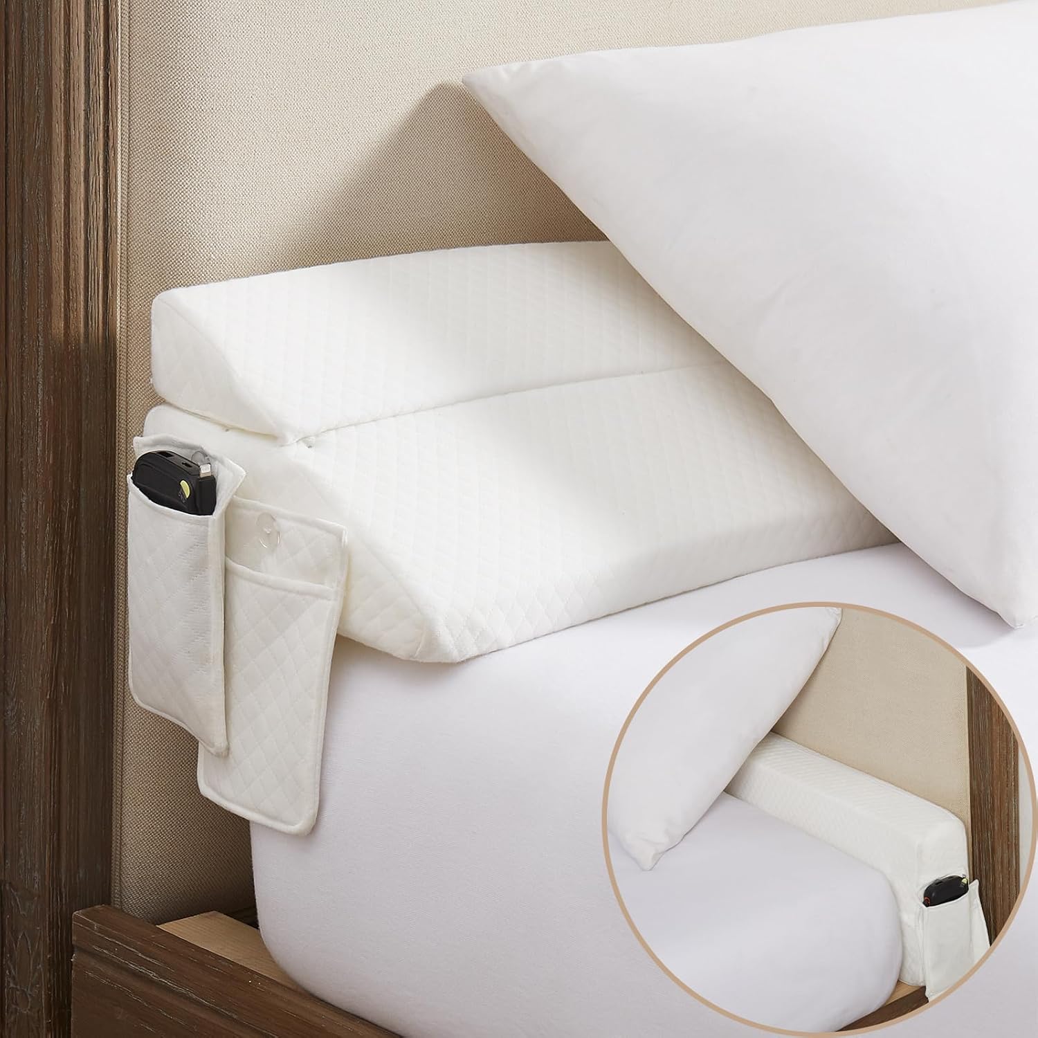 Homemate Almohada plegable de cuña de cama tamaño King de 76 pulgadas para cabecero, relleno de espacio de cama mejorado entre el colchón y la