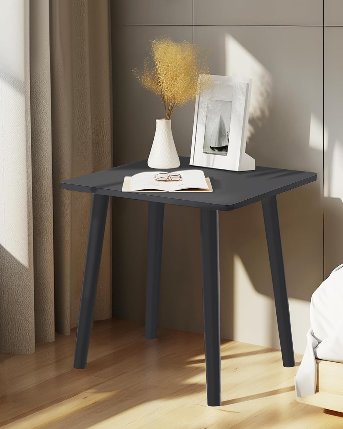MIRROTOWEL Mesa auxiliar, mesa pequeña, moderna decoración del hogar para sala de estar, dormitorio, balcón oficina, fácil de montar (negro)
