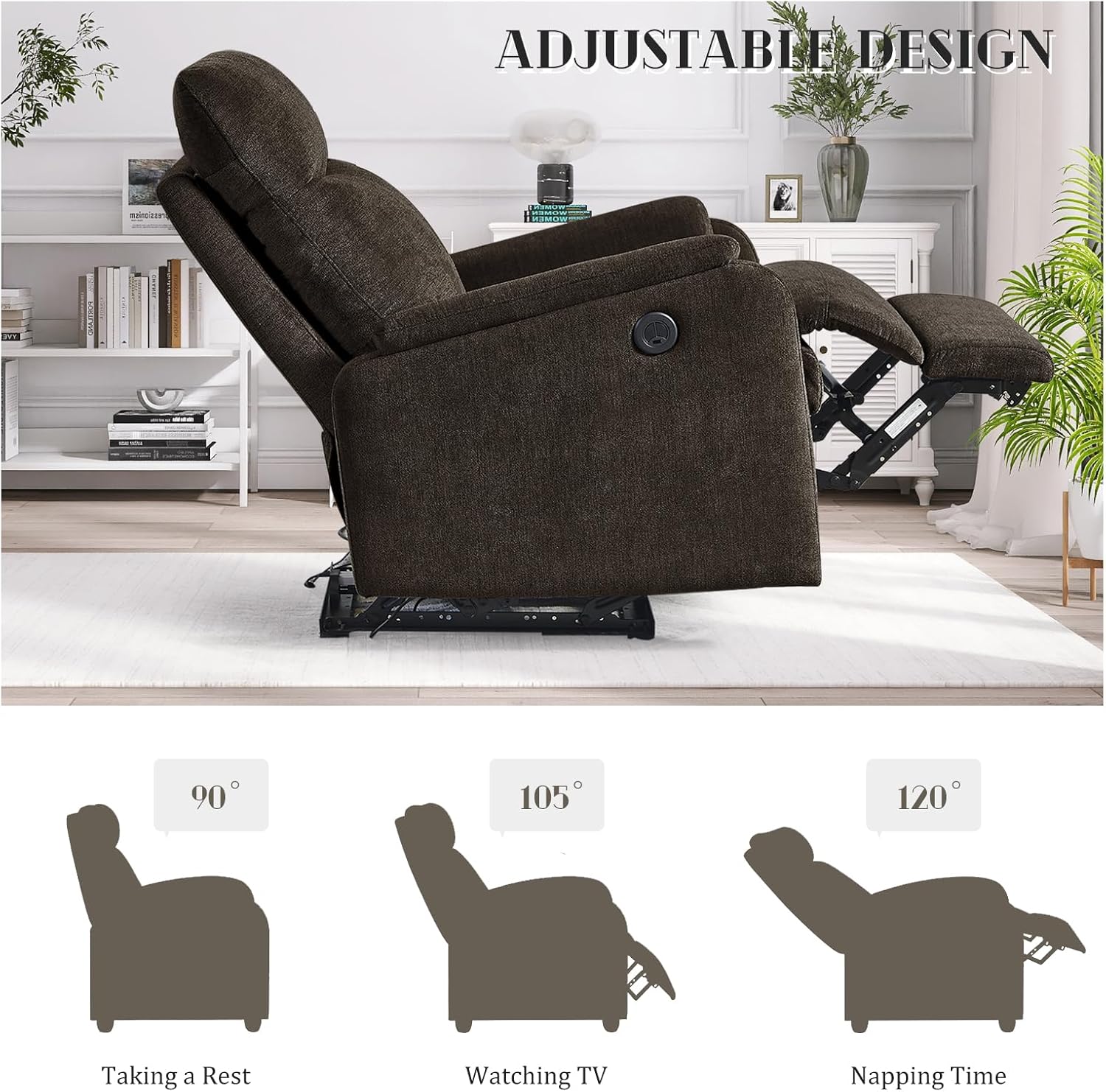 SoarFlash Power Recliner Chair for Living Room, Adjustable Home Modern Fabric Recliner Chair with USB Charge Port, Recliner Single Chair for Small