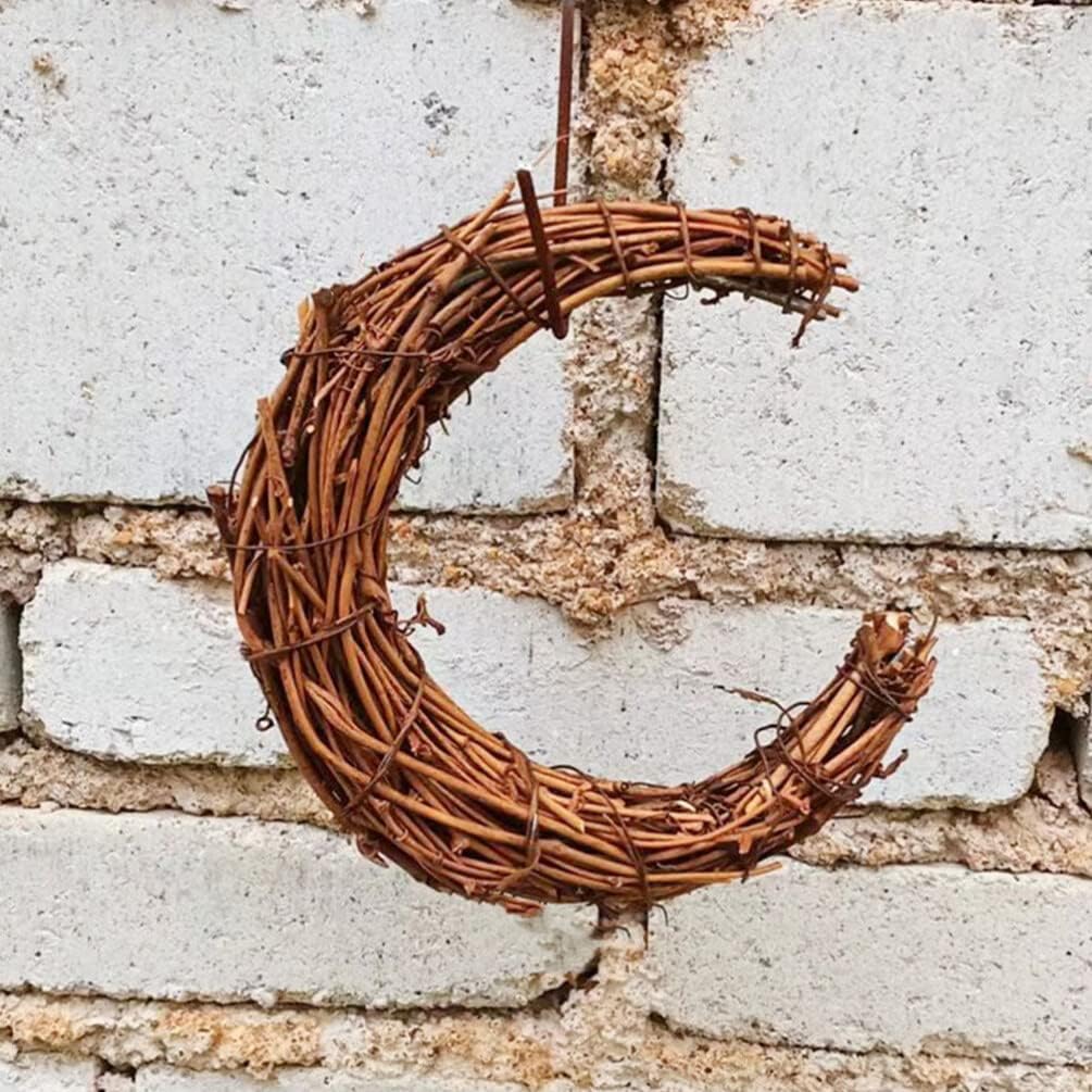 FOMIYES 2 piezas de corona de vid natural en forma de luna, corona de rama, anillo de corona de ratán, guirnalda de 9.8 in, anillo de arreglo floral