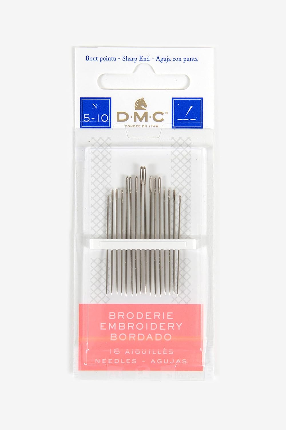 DMC 1765-510 – Agujas de mano bordadas, paquete de 16, tamaño 510, color plateado