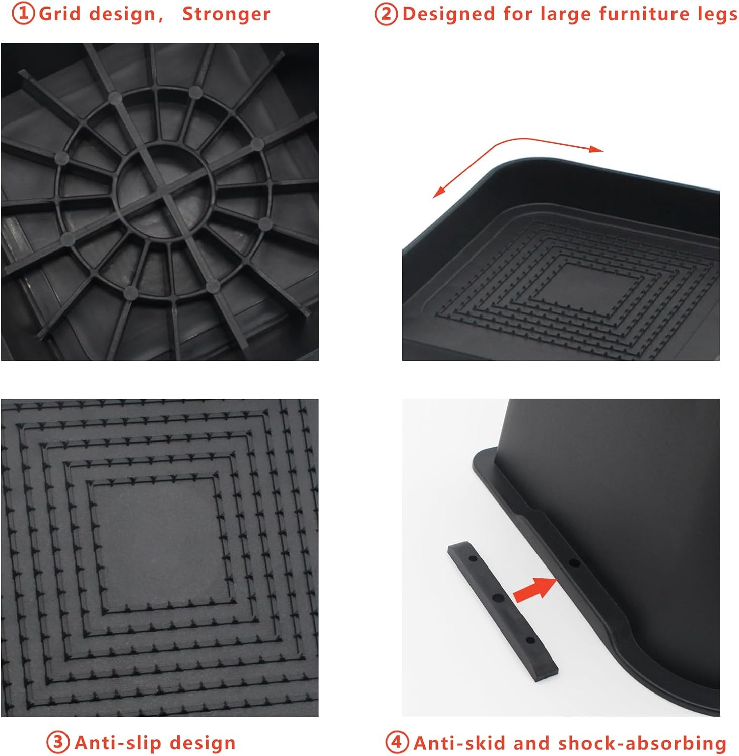 Elevadores de cama resistentes de 4 pulgadas, paquete de 4 elevadores de muebles de gran tamaño, elevadores de cama negros para mesa, sofá, silla,