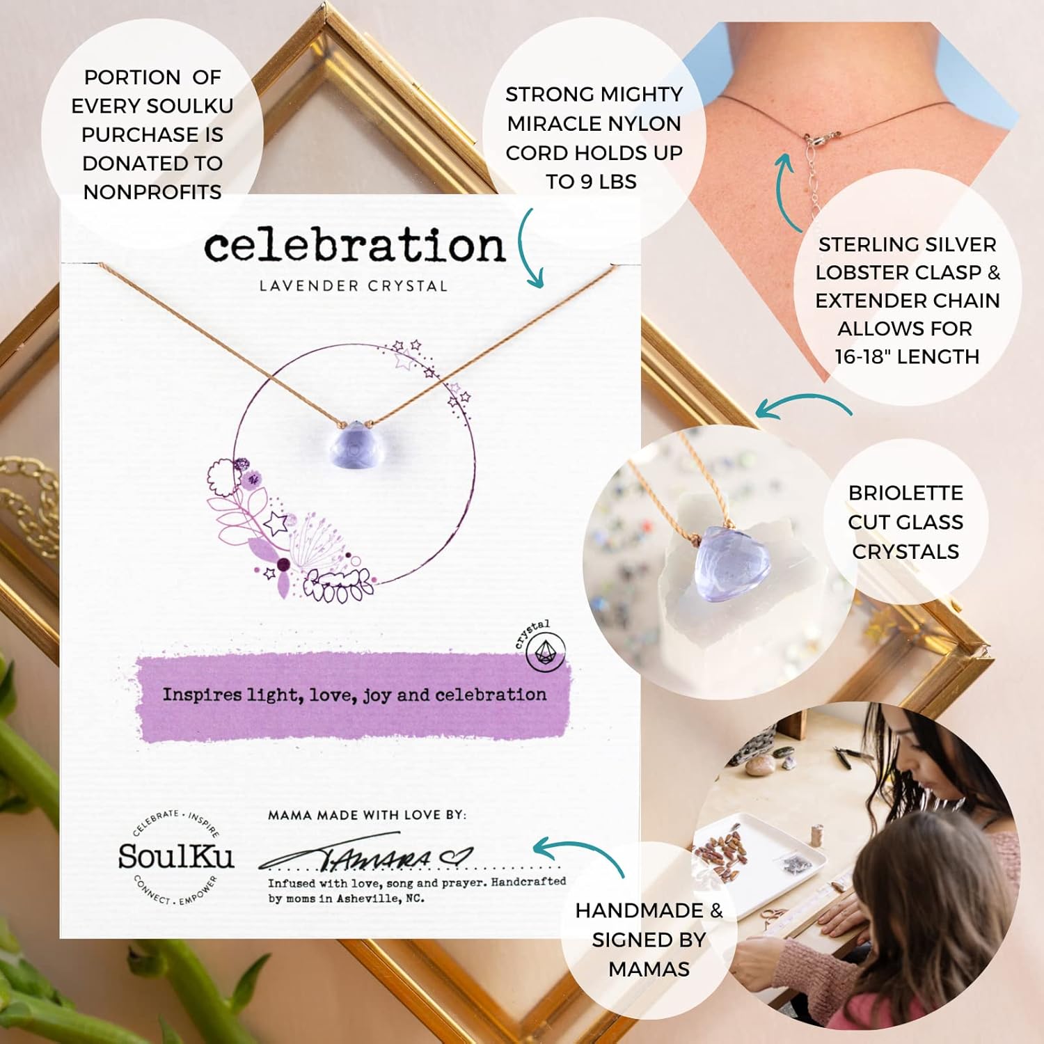 SoulKu Soul Shine Handmade Necklace, Empowering Jewelry With Healing Crystal, Inspirational Jewelry For Women, Mom & Sister, 2″” Extender With
