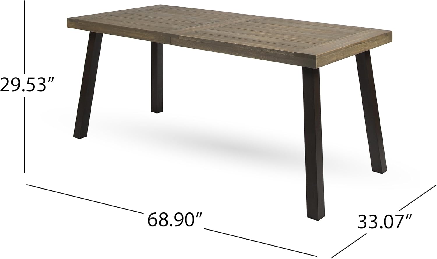 Christopher Knight Home Della – Mesa de comedor de madera de acacia para exteriores con patas de metal, acabado gris  metal rústico