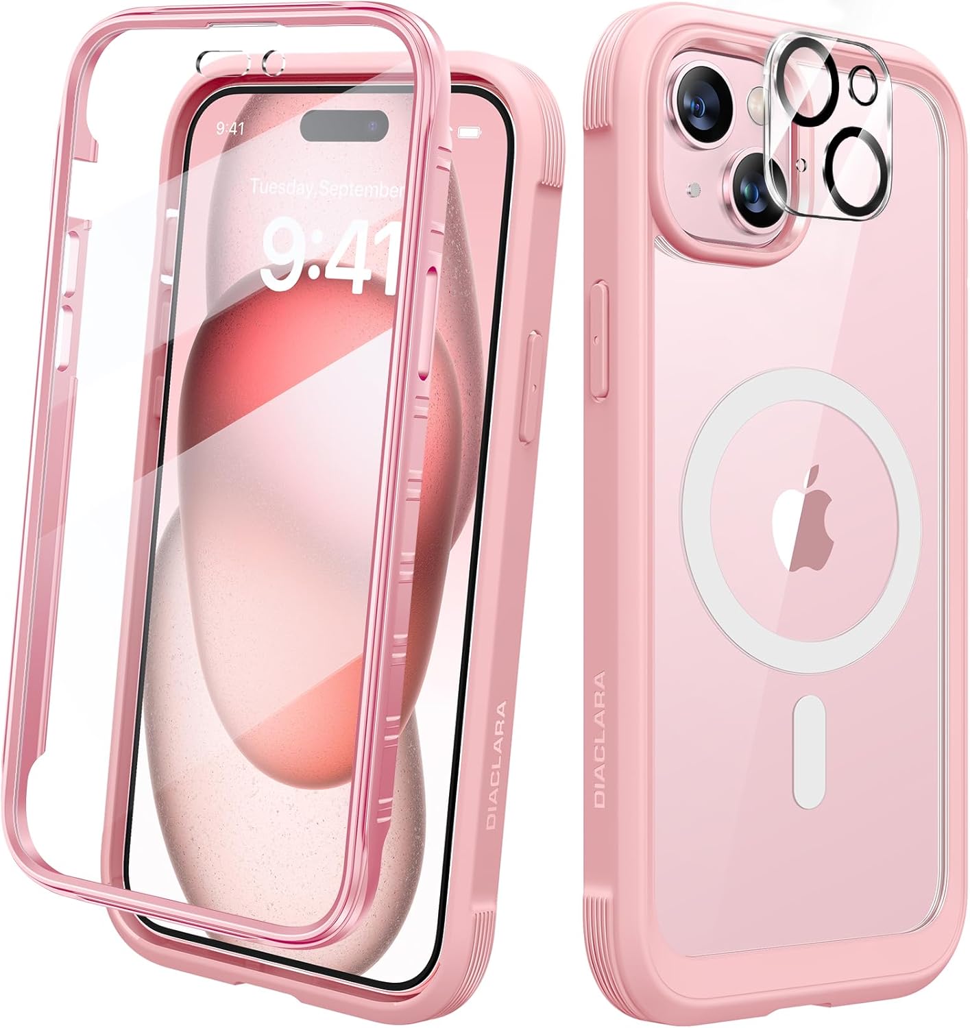 Diaclara Funda diseñada para iPhone 15 Plus de 6.7 pulgadas, compatible con MagSafe, funda magnética resistente de cuerpo completo con protector de