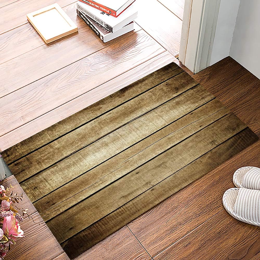 Tapete de cocina y baño, tapete de madera marrón con estilo vintage, antideslizante, tapete de entrada para interiores y exteriores, absorbente,