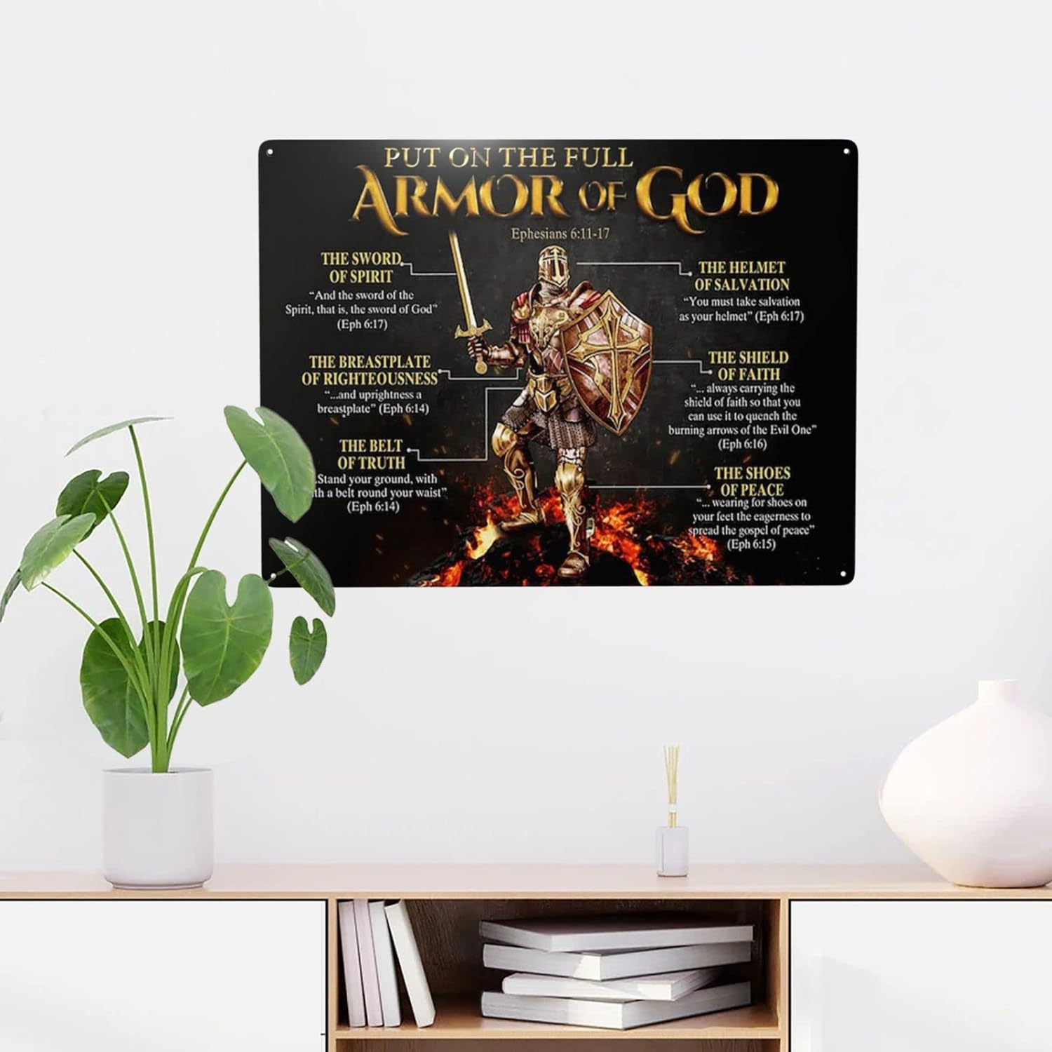 WZVZGZ Letrero de metal con diseño de armadura de Dios, decoración divertida para el hogar, cocina, bar, habitación, garaje, placa de póster