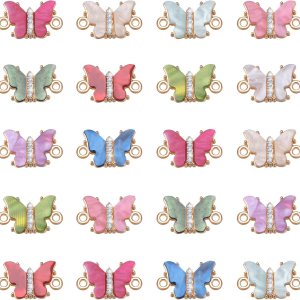 20 Uds. 10 colores de aleación de acrílico diamantes de imitación mariposa colgante Enlaces encanto doble bucles mariposa conector encantos para 20 Uds. 10 colores de aleación de acrílico diamantes de imitación mariposa colgante Enlaces encanto doble bucles mariposa conector encantos para