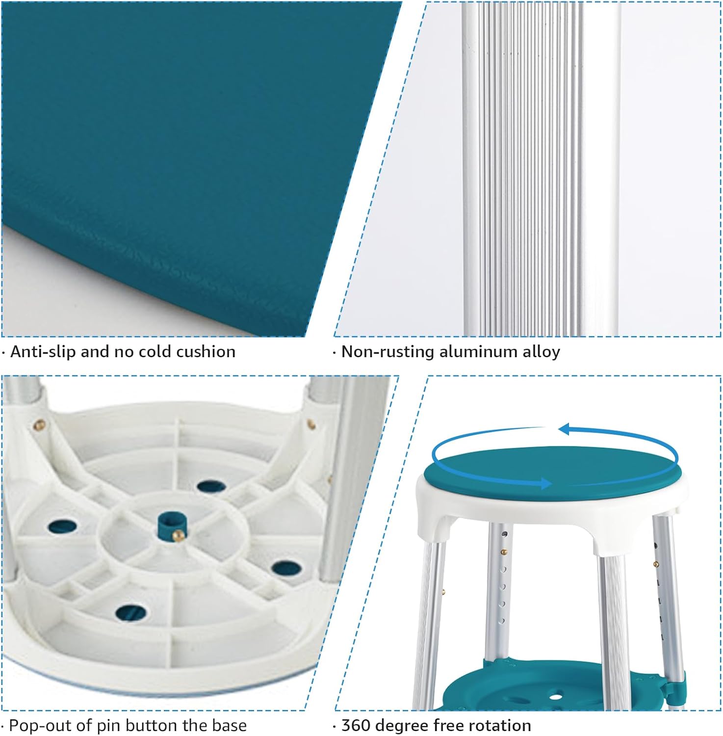 KSITEX Taburete de ducha mejorado para ducha interior, taburete pequeño de plástico de esquina para adultos mayores, taburete de ducha giratorio de