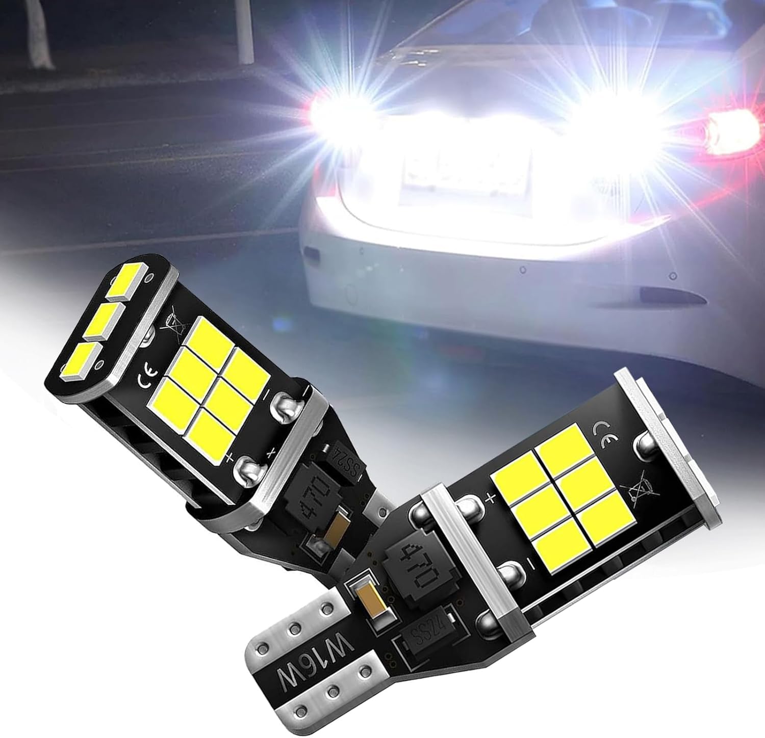 QODOLSI Paquete de 2 luces de iluminación para automóvil, luz inversa T15, bombillas de chip 3535 de decodificación de alta potencia, bombilla LED