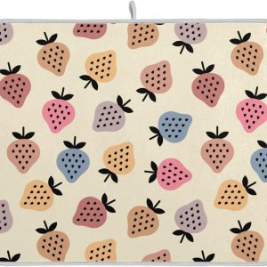 Retro Vintage Colorful Strawberry Warm Dish Mat Washnable Absorbent Dish Drainer Mat For Kitchen Counter Dish Drainer Tray Tapete Para Cocina 16” x Retro Vintage Colorful Strawberry Warm Dish Mat Washnable Absorbent Dish Drainer Mat For Kitchen Counter Dish Drainer Tray Tapete Para Cocina 16” x