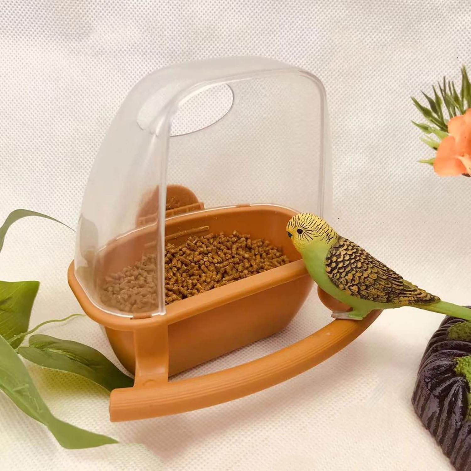 Comedero para jaula de pájaros, plástico, a prueba de salpicaduras, fácil de llenar, adecuado para pájaros pequeños y loros