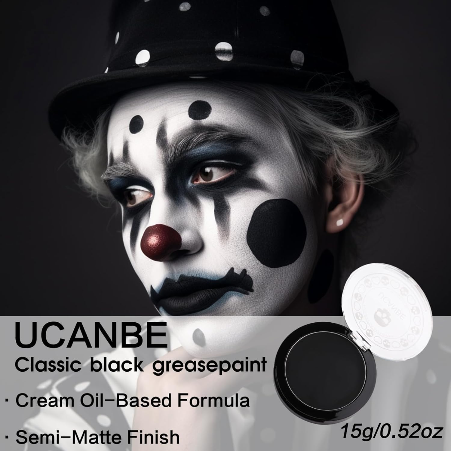 UCANBE Base de maquillaje facial y corporal en crema negra, pintura de grasa profesional no tóxica, paleta de pintura facial para Halloween para