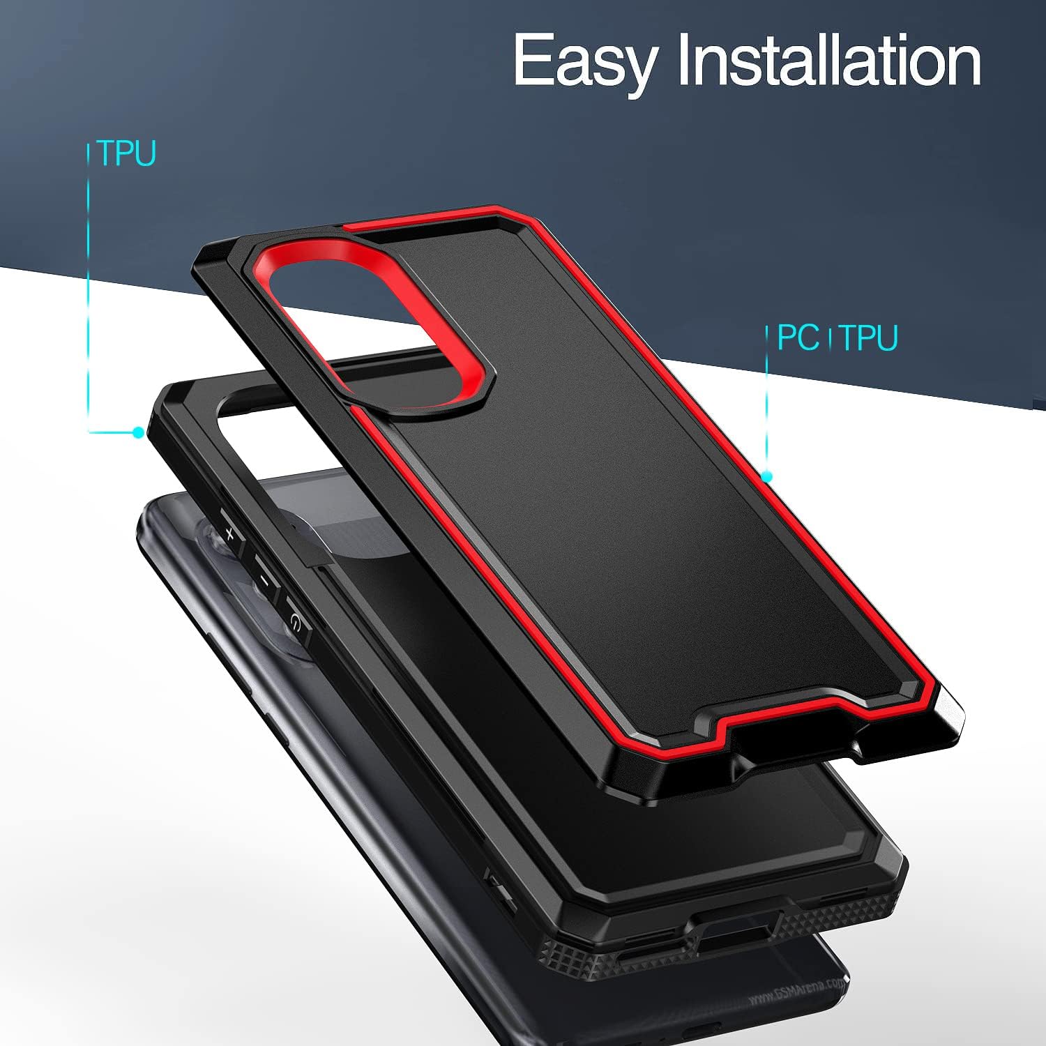 TJS Funda compatible con Motorola Moto Edge 2022, con protector de pantalla de vidrio templado doble capa a prueba de golpes, resistente, híbrida