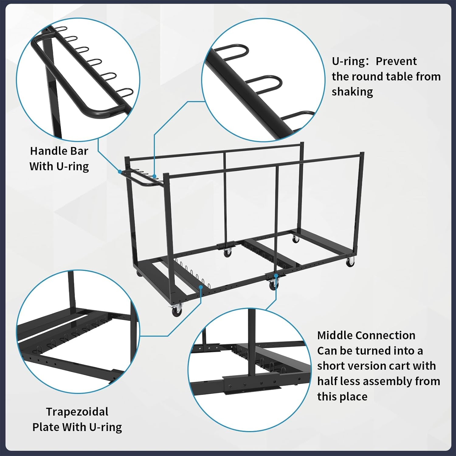 Carrito de mesa plegable, carrito de mesa plegable de 79 pulgadas de largo x 33 pulgadas de ancho x 39 pulgadas de alto con 6 ruedas para diferentes