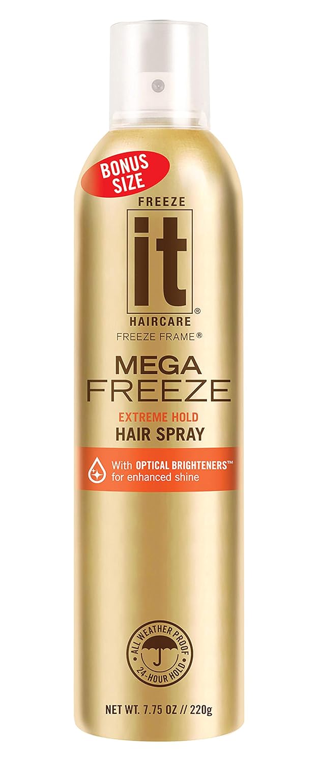 IT Haircare MEGA Freeze Extreme Hold Spray para el cabello  7.75 onzas  Vitamina B5 y proteína de trigo hidrolizada  Resistente a la humedad