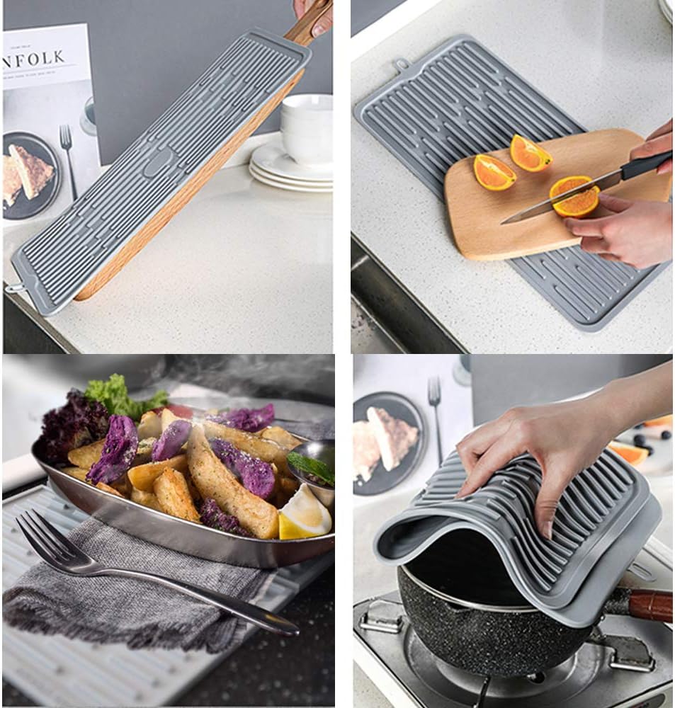 Tapete de silicona para secar platos, funciona para secar copas de cóctel, ollas, sartenes, cuchillos y escurridor para cocina, encimera, fregadero,