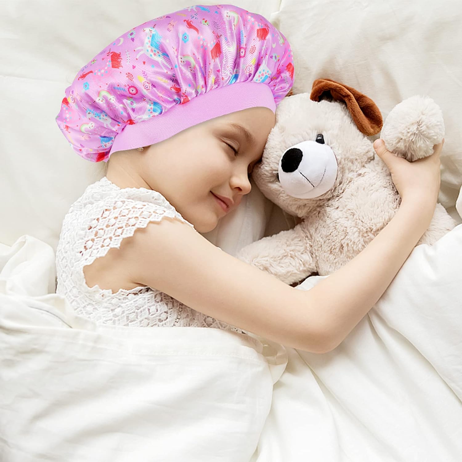 4 gorros de satén para niños, gorro de dormir para niños, gorro de seda suave, banda ancha elástica, gorros de bebé transpirables para dormir,