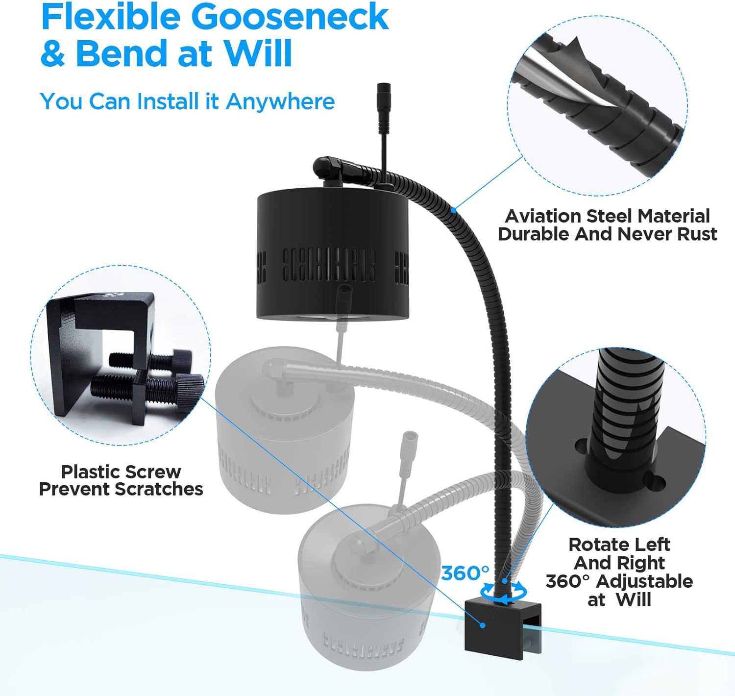 Lominie Luz LED para acuario, regulador de intensidad con control remoto 0-100% de brillo, 80 W, para tanque de peces plantado, lámpara de clip para
