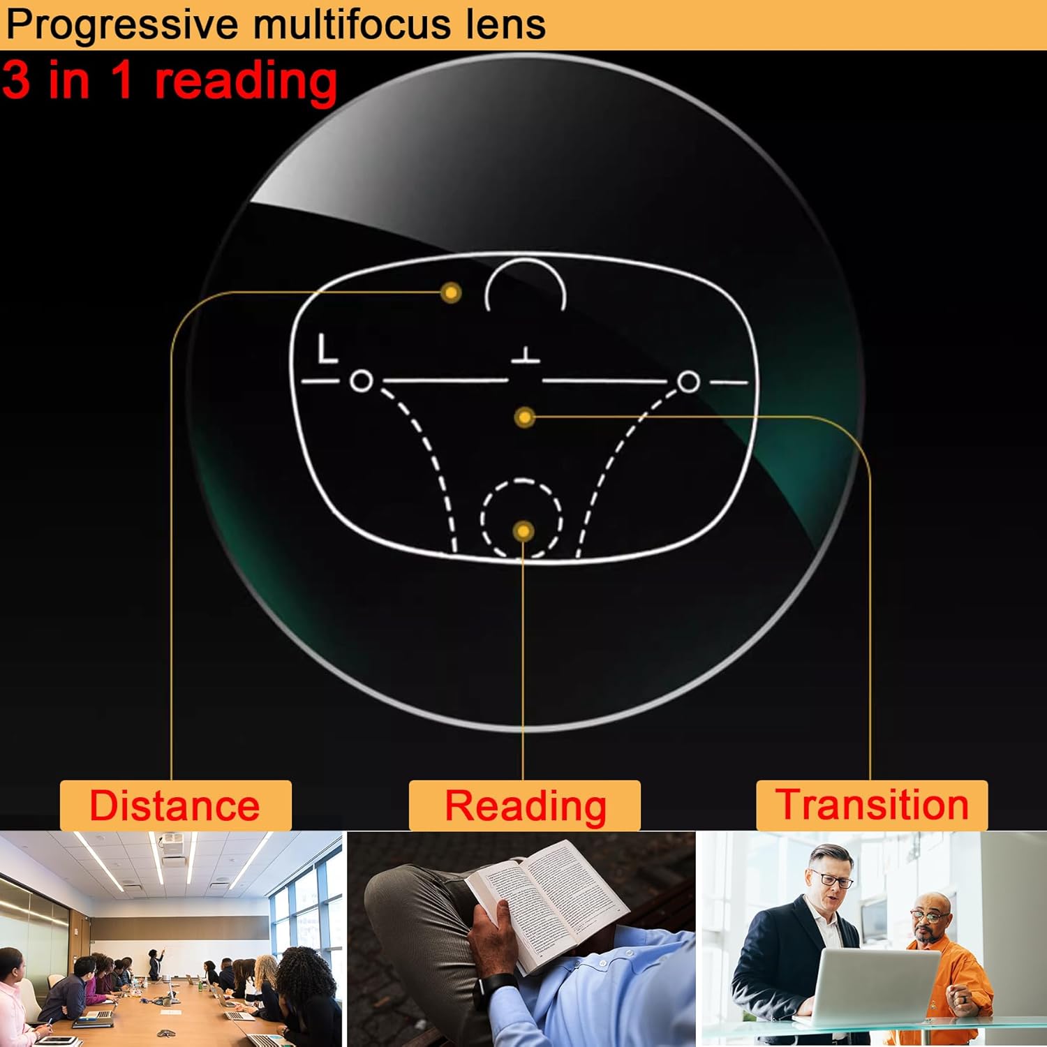 Anteojos de lectura multienfoque progresivos para hombres, lectores multifocales con bloqueo de luz azul