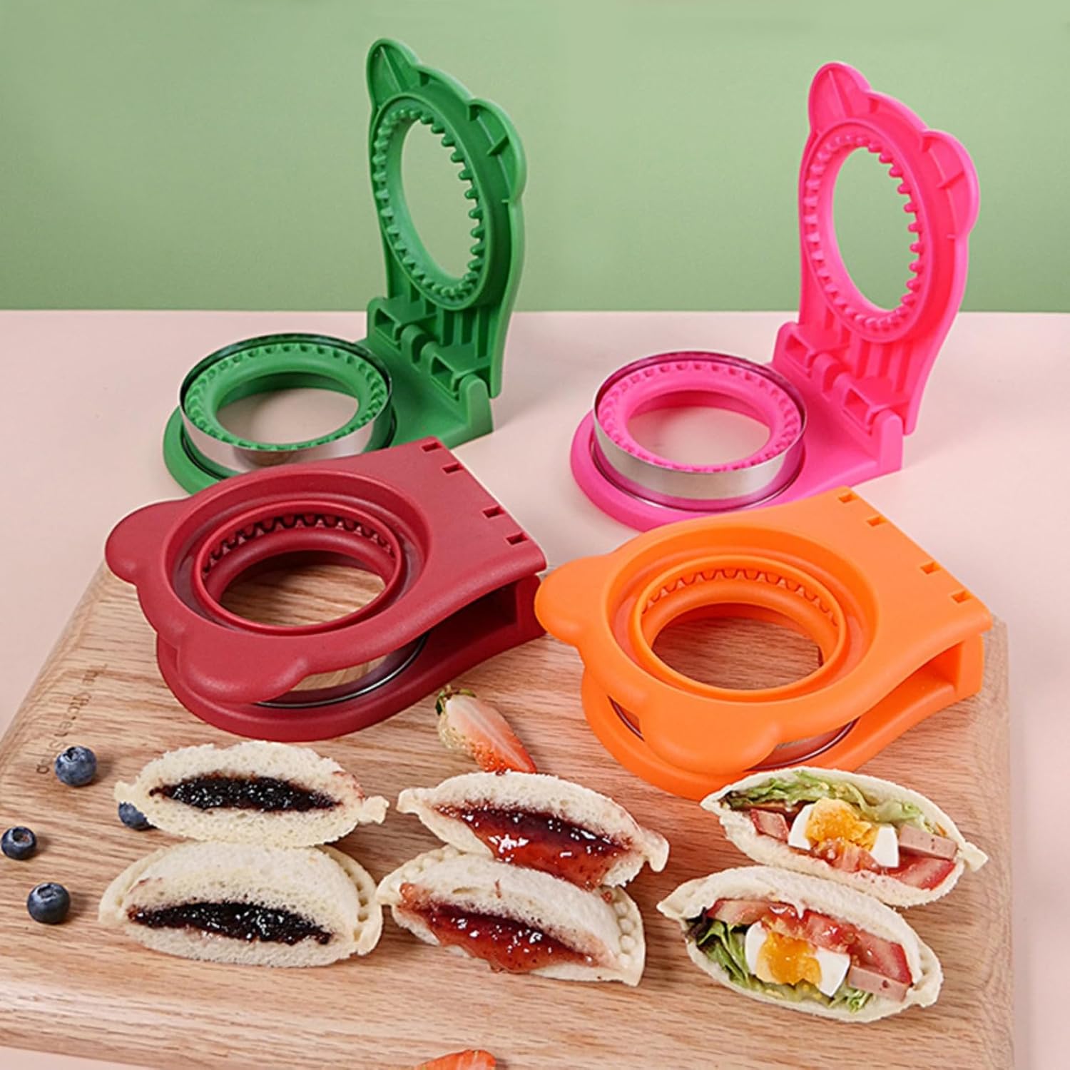 Juego de cortador y sellador de sándwiches para niños, panqueques para sándwich y caja Bento (1, verde)