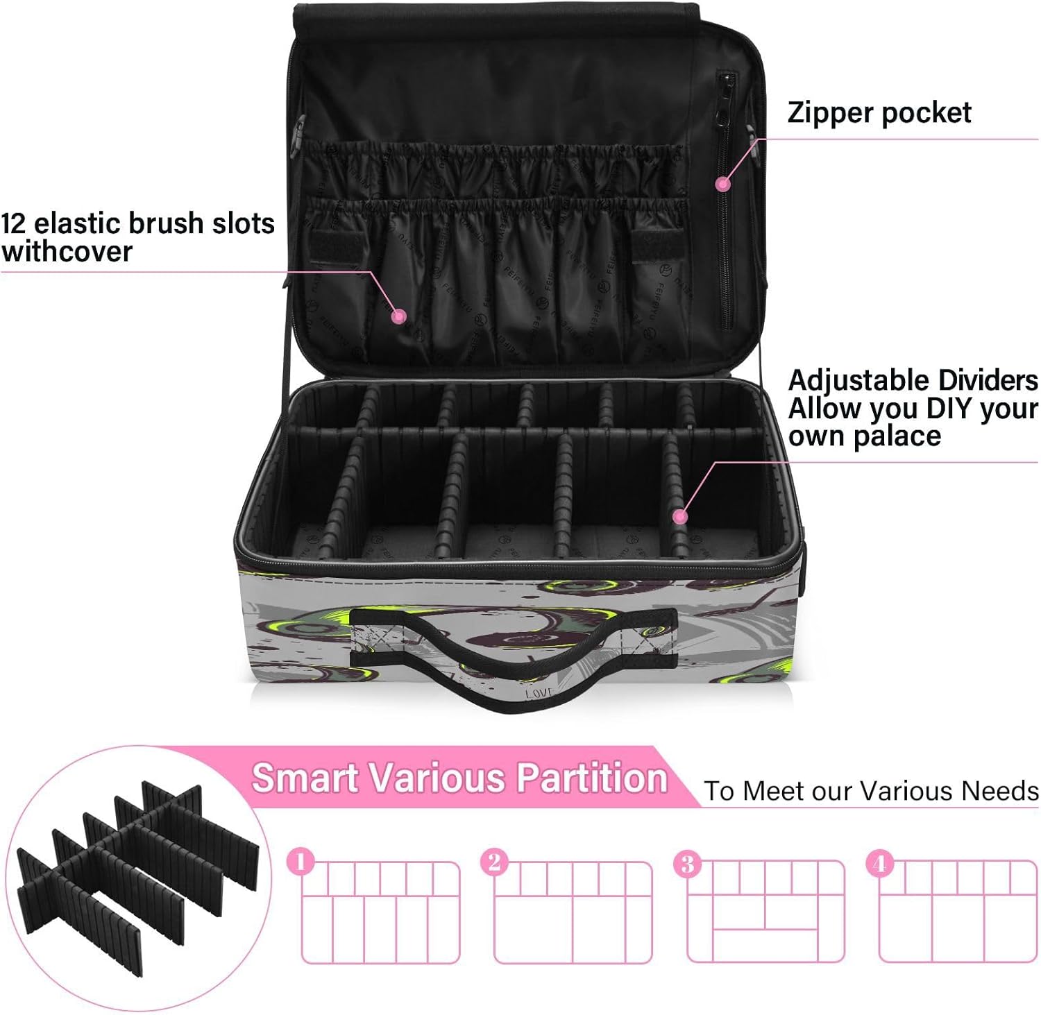 Zathe Love Music Fun – Bolsa de cosméticos de viaje portátil de los años 80, bolsa de maquillaje de viaje, bolsa de almacenamiento de maquillaje,